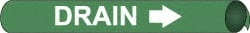NMC - Pipe Marker with Drain Legend and Arrow Graphic - 3-3/8 to 4-1/2" Pipe Outside Diam, White on Green - Exact Tooling