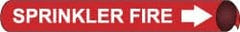 NMC - Pipe Marker with Sprinkler Fire Legend and Arrow Graphic - 8 to 10" Pipe Outside Diam, White on Red - Exact Tooling
