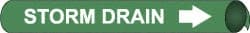 NMC - Pipe Marker with Storm Drain Legend and Arrow Graphic - 6 to 8" Pipe Outside Diam, White on Green - Exact Tooling