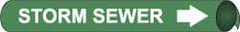 NMC - Pipe Marker with Storm Sewer Legend and Arrow Graphic - 8 to 10" Pipe Outside Diam, White on Green - Exact Tooling