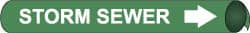 NMC - Pipe Marker with Storm Sewer Legend and Arrow Graphic - 6 to 8" Pipe Outside Diam, White on Green - Exact Tooling