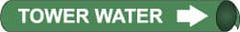 NMC - Pipe Marker with Tower Water Legend and Arrow Graphic - 2-1/2 to 3-1/4" Pipe Outside Diam, White on Green - Exact Tooling