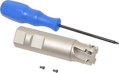 Iscar - 1" Cut Diam, 0.394" Max Depth of Cut, 1" Shank Diam, 3-3/4" OAL, Indexable Square Shoulder End Mill - AP..1003.., HM90 AP..1003.. Inserts, Weldon Shank, 90° Lead Angle, Series Heli2000 - Exact Tooling