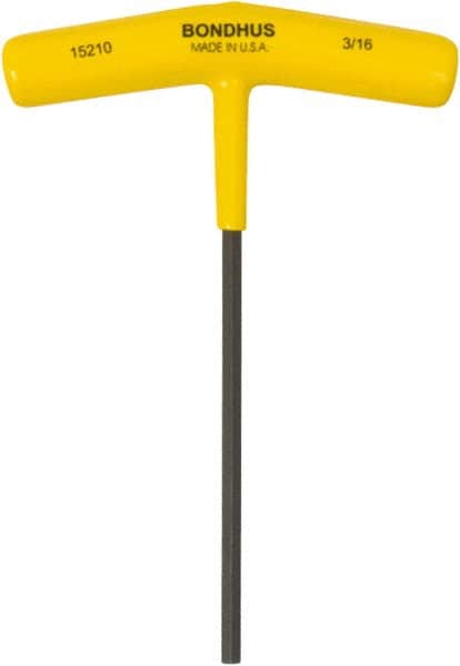 Bondhus - 3/16" Hex, T-Handle Cushion Grip, Hex Key - 6" OAL, Protanium High Torque Steel, Inch System of Measurement - Exact Tooling