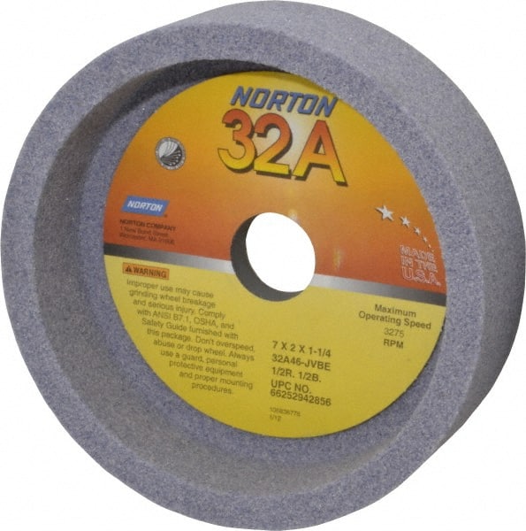 Norton - 7" Diam, 1-1/4" Hole Size, 2" Overall Thickness, 46 Grit, Type 6 Tool & Cutter Grinding Wheel - Coarse Grade, Aluminum Oxide, J Hardness, Vitrified Bond, 3,275 RPM - Exact Tooling