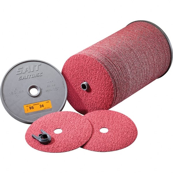 Sait - 4-1/2" Diam 7/8" Hole 80 Grit Fiber Disc - Medium Grade, Ceramic, 13,300 Max RPM, Series 9S - Exact Tooling