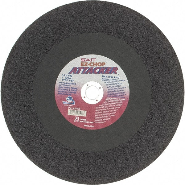 Sait - 14" Aluminum Oxide Cutoff Wheel - 3/32" Thick, 1" Arbor, 4,400 Max RPM, Use with Chop Saws - Exact Tooling