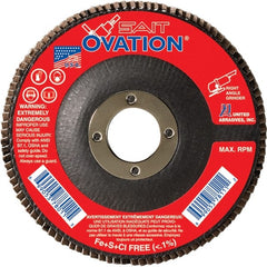 Sait - 80 Grit, 4-1/2" Disc Diam, 7/8" Center Hole, Type 27 Zirconia Alumina Flap Disc - 13,300 Max RPM, Fiberglass Backing, Arbor Attaching System, Coated - Exact Tooling