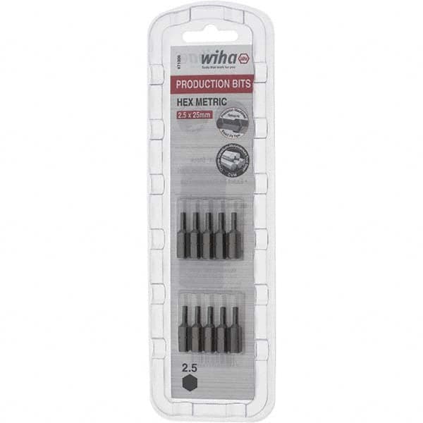 Wiha - 2.5mm Hex Screwdriver Bit - 1/4" Drive, 1" OAL - Exact Tooling