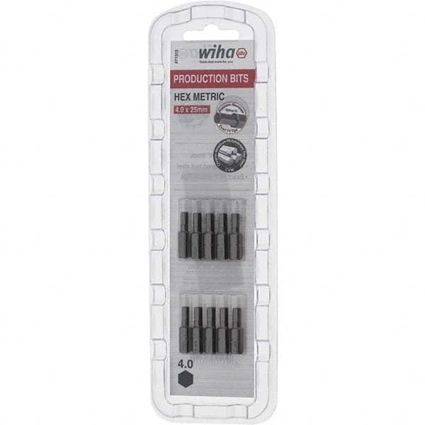 Wiha - 4mm Hex Screwdriver Bit - 1/4" Drive, 1" OAL - Exact Tooling