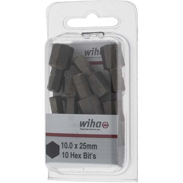Wiha - 10mm Hex Screwdriver Bit - 1/4" Drive, 1" OAL - Exact Tooling