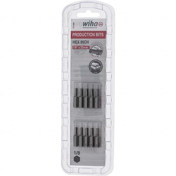 Wiha - 1/8" Hex Screwdriver Bit - 1/4" Drive, 1" OAL - Exact Tooling