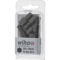 Wiha - 3/8" Hex Screwdriver Bit - 1/4" Drive, 1" OAL - Exact Tooling