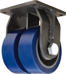 Hamilton - 8" Diam x 3" Wide x 11" OAH Top Plate Mount Dual Rigid Caster - Polyurethane Mold on Forged Steel, 7,000 Lb Capacity, Tapered Roller Bearing, 8-1/2 x 8-1/2" Plate - Exact Tooling