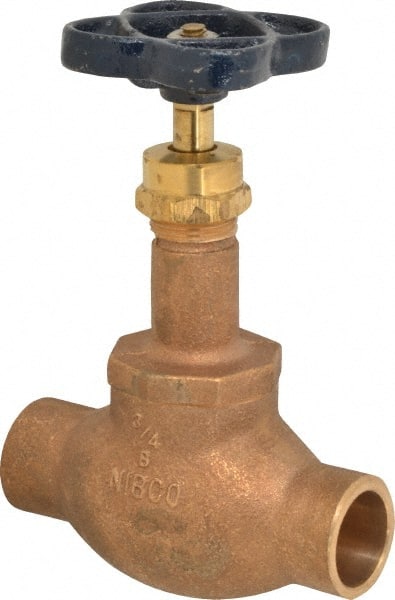 NIBCO - 3/4" Pipe, Soldered Ends, Bronze Integral Globe Valve - PTFE Disc, Screw-In Bonnet, 200 psi WOG, 125 psi WSP, Class 125 - Exact Tooling