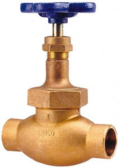 NIBCO - 1/2" Pipe, Soldered Ends, Bronze Integral Globe Valve - PTFE Disc, Union Bonnet, 300 psi WOG, 150 psi WSP, Class 150 - Exact Tooling