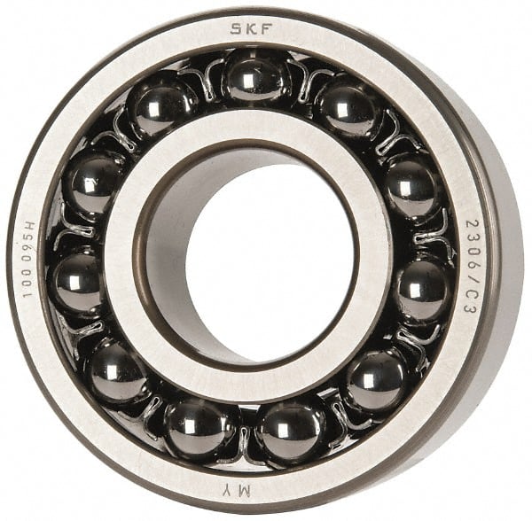 SKF - 30mm Bore Diam, 72mm OD, Open Self Aligning Radial Ball Bearing - 27mm Wide, 2 Rows, Round Bore, 1,980 Lb Static Capacity, 7,010 Lb Dynamic Capacity - Exact Tooling