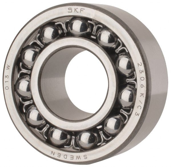 SKF - 30mm Bore Diam, 72mm OD, Open Self Aligning Radial Ball Bearing - 27mm Wide, 2 Rows, Round Bore, 1,980 Lb Static Capacity, 7,010 Lb Dynamic Capacity - Exact Tooling