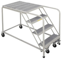PW Platforms - 40" 4 Step Platform - Rolling Work Platform, 500 Lb Capacity, 40" Platform Height, 32" Base Width x 53" Base Depth, Perforated Tread - Exact Tooling