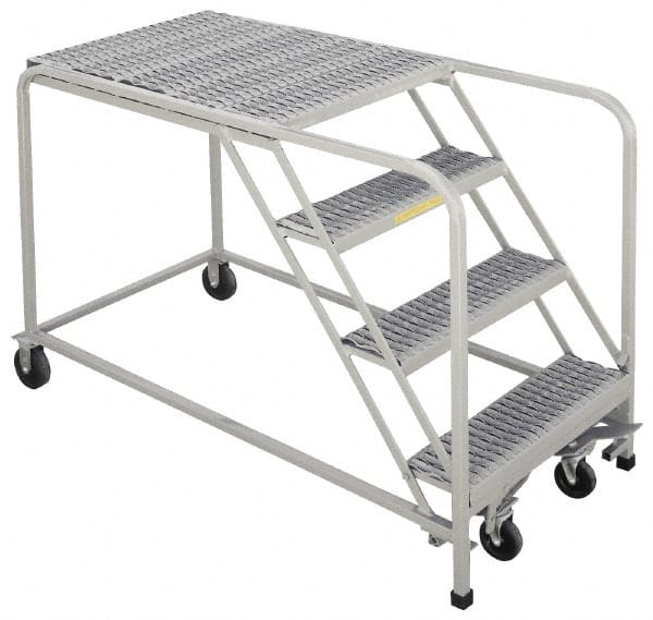 PW Platforms - 30" 3 Step Platform - Rolling Work Platform, 500 Lb Capacity, 30" Platform Height, 26" Base Width x 40" Base Depth, Perforated Tread - Exact Tooling