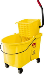 Rubbermaid - 44 Qt Plastic Bucket & Wringer - 26.3333" Long x 38-1/8" High x 18-1/8" Wide, Yellow - Exact Tooling