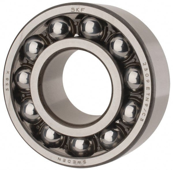 SKF - 45mm Bore Diam, 100mm OD, Open Self Aligning Radial Ball Bearing - 36mm Wide, 2 Rows, Round Bore, 4,340 Lb Static Capacity, 14,300 Lb Dynamic Capacity - Exact Tooling