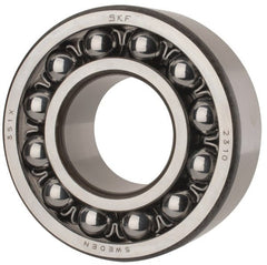 SKF - 50mm Bore Diam, 110mm OD, Open Self Aligning Radial Ball Bearing - 40mm Wide, 2 Rows, Round Bore, 4,500 Lb Static Capacity, 14,300 Lb Dynamic Capacity - Exact Tooling