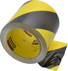 3M - Black & Yellow Striped Vinyl Tape - 4" Wide x 108' Long x 5.4 mil Thick, General Traffic - Exact Tooling