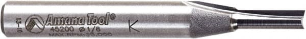 Amana Tool - 1/8" Diam, 1/4" Shank Diam, 7/16" Length of Cut, 2 Flute Straight Plunge Router Bit - 2" Overall Length, Solid Carbide - Exact Tooling
