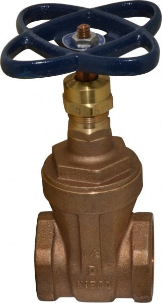 NIBCO - 1-1/2" Pipe, Class 125, Threaded Bronze Solid Wedge Stem Gate Valve - 200 WOG, 125 WSP, Screw-In Bonnet - Exact Tooling