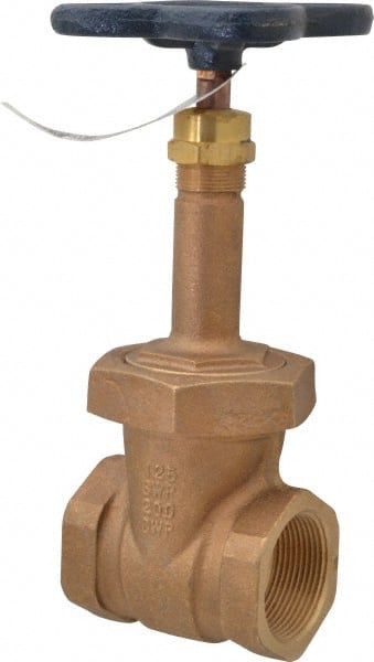 NIBCO - 1-1/2" Pipe, Class 125, Threaded Bronze Solid Wedge Rising Stem Gate Valve - 200 WOG, 125 WSP, Union Bonnet - Exact Tooling