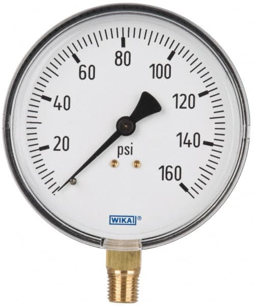 Wika - 4" Dial, 1/4 Thread, 0-160 Scale Range, Pressure Gauge - Lower Connection Mount, Accurate to 3-2-3% of Scale - Exact Tooling