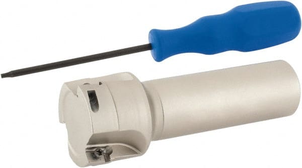 Iscar - 1-1/2" Cut Diam, 0.394" Max Depth of Cut, 1" Shank Diam, 4" OAL, Indexable Square Shoulder End Mill - Weldon Shank, 90° Lead Angle, Series Heli2000 - Exact Tooling