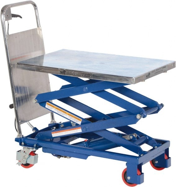 Vestil - 220 Lb Capacity Manual Scissor Elevating Cart - 10" to 51" Lift Height, 27-1/2" Platform Length x 17-1/2" Platform Width - Exact Tooling