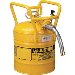 Justrite - Safety Dispensing Cans; Capacity: 5 Gal. ; Material: Steel ; Color: Yellow ; Height (Decimal Inch): 18.520000 ; Diameter/Length (mm): 11.75 ; Approval Listing/Regulations: FM Approved; DOT; UN - Exact Tooling