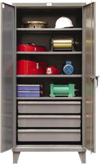 Strong Hold - 4 Shelf 3 Bin Locking Storage Cabinet - Steel, 36" Wide x 24" Deep x 78" High, Dark Gray - Exact Tooling
