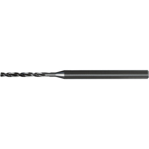 2.1 mm Dia. × 4 mm Shank × 22.8 mm Flute Length × 64 mm OAL, 8xD, 140°, AlTiN Nano, 2 Flute, Coolant Thru, Straight / Cylindrical Solid Carbide Drill - Exact Tooling