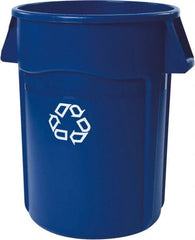 Rubbermaid - 44 Gal Blue Round Recycling Container - Polyethylene, Recycle Symbol Graphic - Exact Tooling
