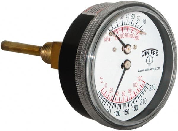 Winters - 2-1/2" Dial, 1/4 Thread, 0-75 Scale Range, Pressure Gauge - Lower Connection Mount, Accurate to 0.03% of Scale - Exact Tooling