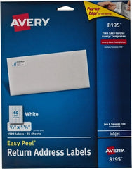 AVERY - 0.6" Wide x 1-3/4" Long, White Paper Return Address Label - For Inkjet Printers - Exact Tooling