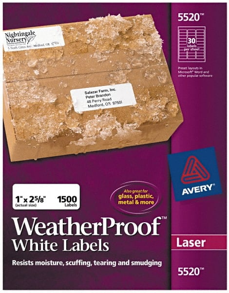 AVERY - 1" Wide x 2-5/8" Long, White Polyester Shipping Label - For Laser Printers - Exact Tooling