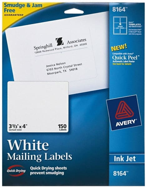 AVERY - 4" Long, White Shipping Label - For Inkjet Printers - Exact Tooling