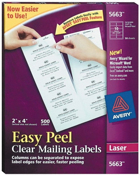 AVERY - 2" Wide x 4" Long, Clear Shipping Label - For Laser Printers - Exact Tooling