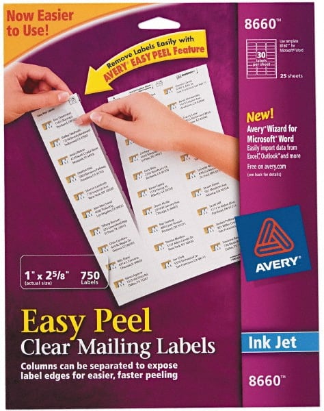 AVERY - 1" Wide x 2-5/8" Long, Clear Shipping Label - For Inkjet Printers - Exact Tooling