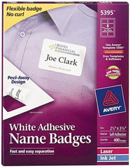 AVERY - 3-3/8" Long, White Paper Name Badge Labels - For Laser/Inkjet Printers - Exact Tooling