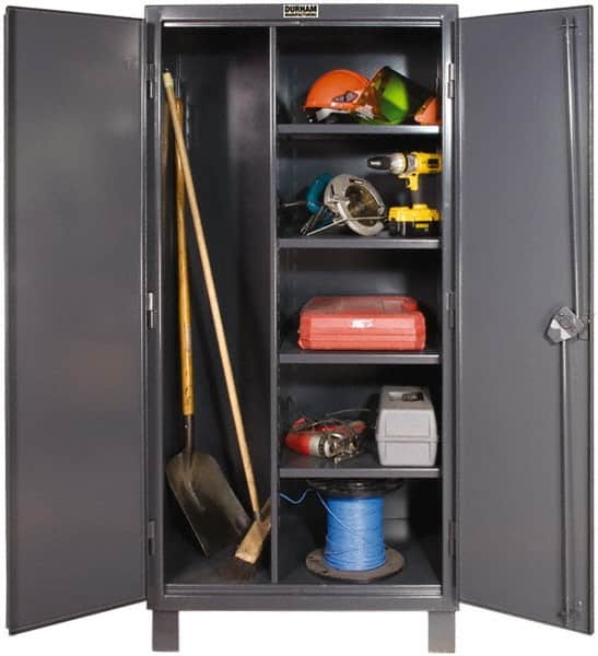 Durham - 4 Shelf Combination Storage Cabinet - Steel, 60" Wide x 24" Deep x 78" High, Gray - Exact Tooling