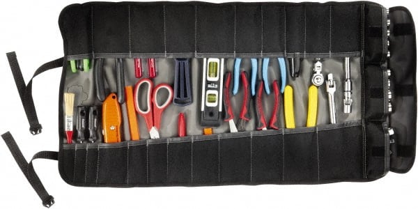 Ergodyne - 25 Pocket Gray Ballistic Polyester Tool Roll - 14-3/4" Wide x 27" Deep x 1" High - Exact Tooling