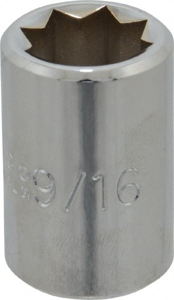 Proto - 9/16", 1/2" Drive, Standard Hand Socket - 8 Points, 1-1/2" OAL, Alloy Steel, Chrome Finish - Exact Tooling