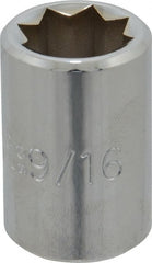 Proto - 9/16", 1/2" Drive, Standard Hand Socket - 8 Points, 1-1/2" OAL, Alloy Steel, Chrome Finish - Exact Tooling