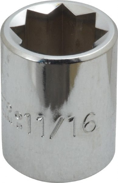Proto - 11/16", 1/2" Drive, Standard Hand Socket - 8 Points, 1-1/2" OAL, Alloy Steel, Chrome Finish - Exact Tooling